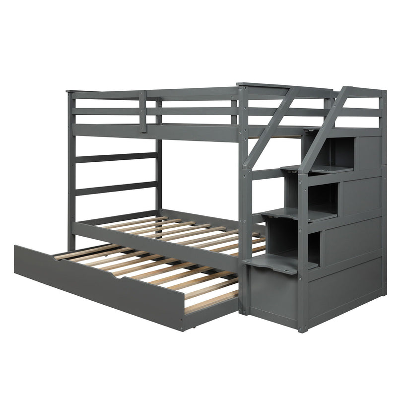 Bunk Bed With Trundle with 3 Storage Stairs