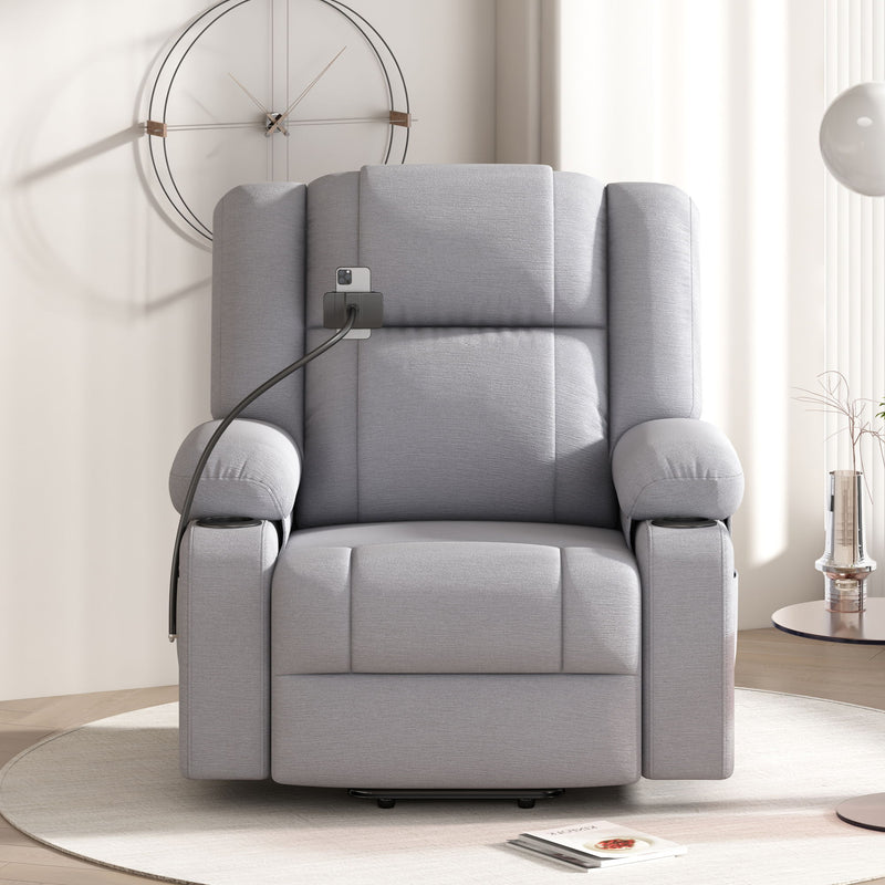 Power Lift Recliner Chair Electric Recliner For Elderly Recliner Chair With Massage And Heating Functions, Remote, Phone Holder Side Pockets And Cup Holders For Living Room, Grey