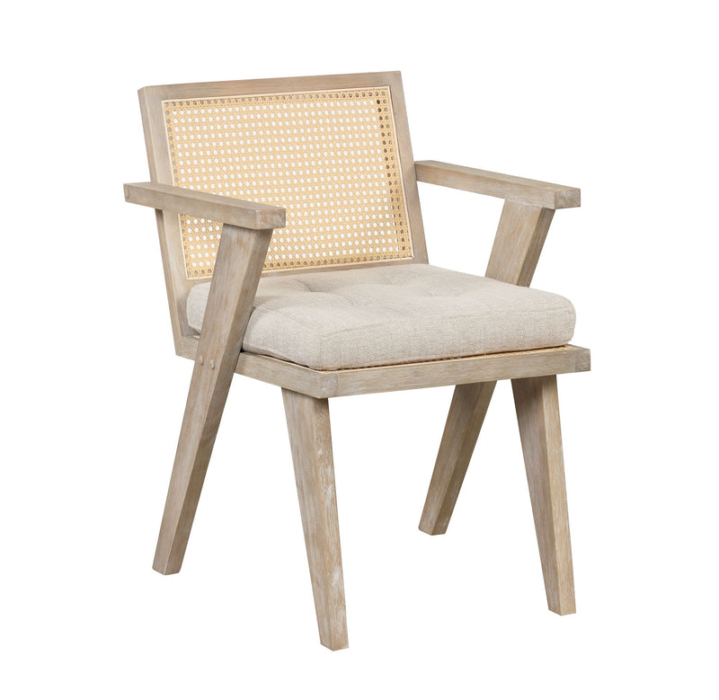 Mid-Century Accent Chair With Handcrafted Rattan Backrest And Padded Seat For Leisure, Bedroom, Kitchen, Living Room, Enterway, Natural