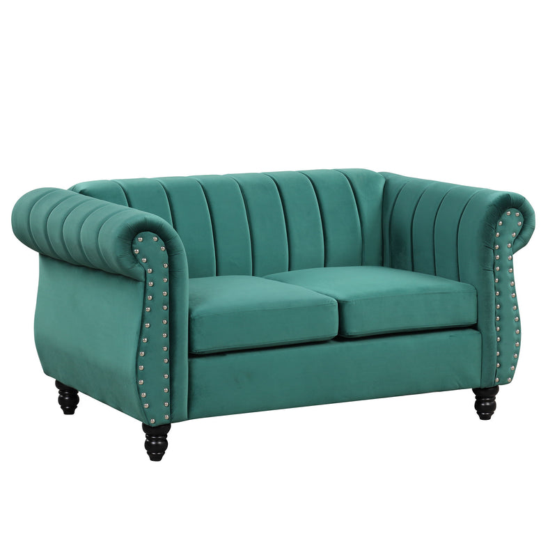 51" Modern Sofa Dutch Fluff Upholstered Sofa With Solid Wood Legs, Buttoned Tufted Backrest, Green