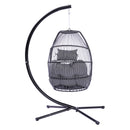 Outdoor Patio Wicker Folding Hanging Chair,Rattan Swing Hammock Egg Chair With C Type Bracket, With Cushion And Pillow - Atlantic Fine Furniture Inc