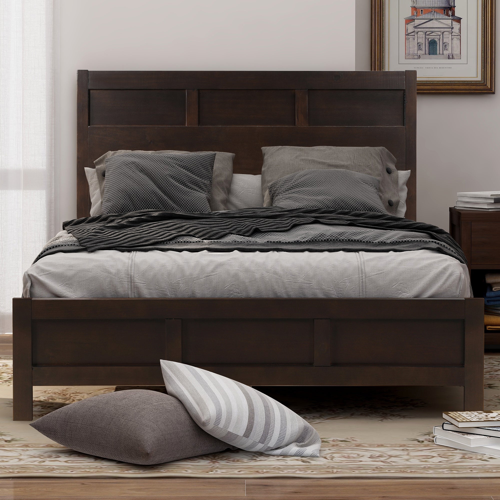 Classic Rich Brown 3 Pieces Queen Bedroom Set (Queen Bed + Nightstand+ Chest) - Atlantic Fine Furniture Inc