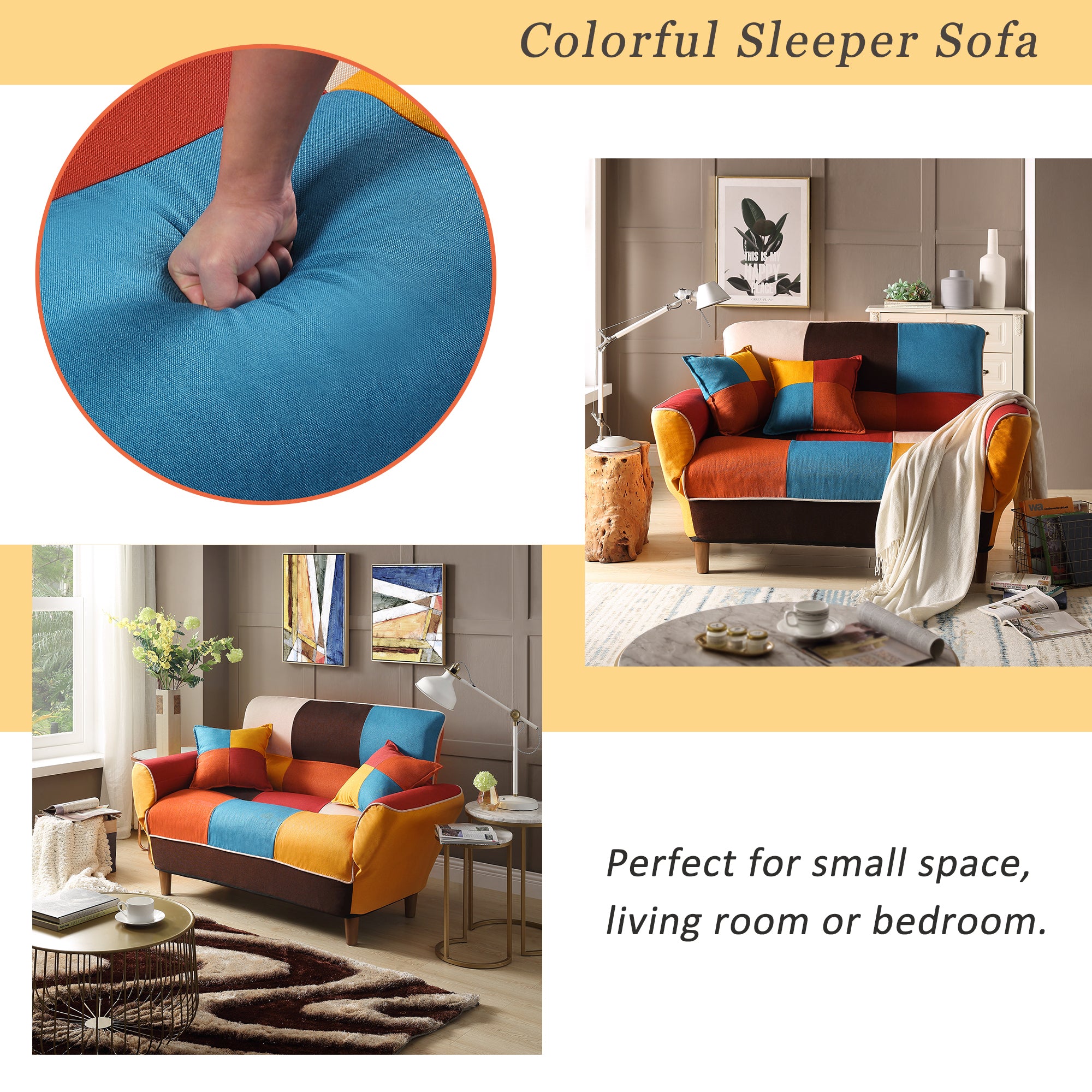 [VIDEO provided] U_STYLE Small Space Colorful Sleeper Sofa, Solid Wood Legs - Atlantic Fine Furniture Inc