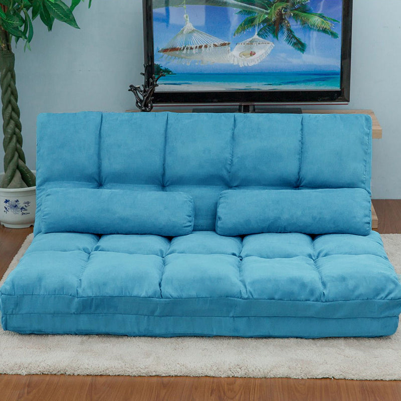 Double Chaise - Lounge Sofa Floor Couch And Sofa With Two Pillows - Blue