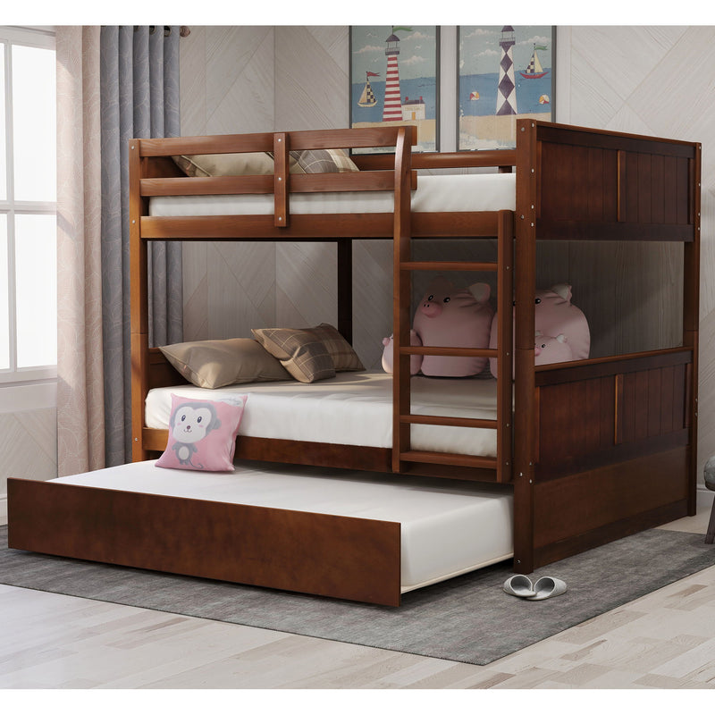 Full Over Full Bunk Bed With Twin Size Trundle, Walnut