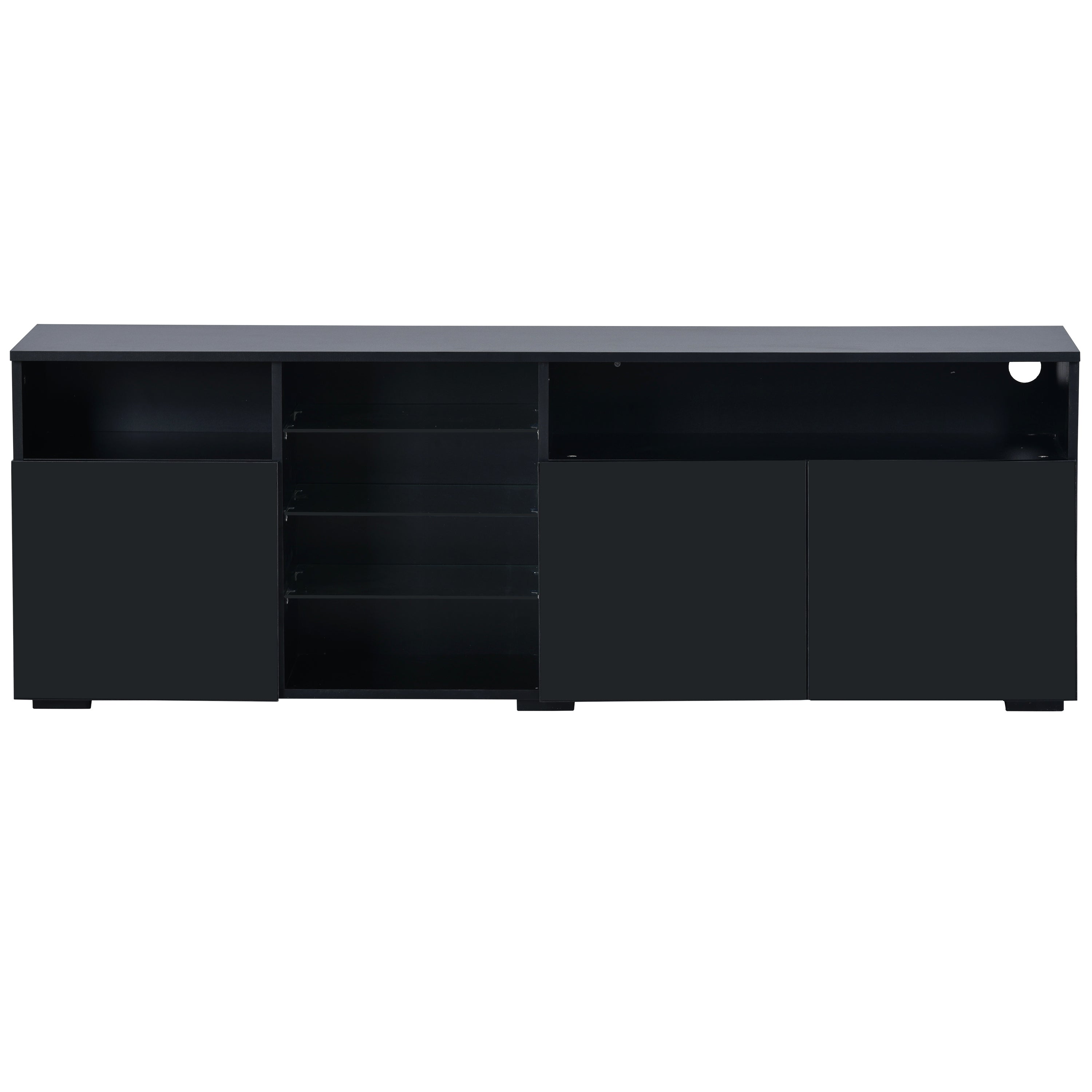 U-Can Modern, Stylish Functional TV stand with Color Changing LED Lights, Universal Entertainment Center, High Gloss TV Cabinet for 70+ inch TV, Black - Atlantic Fine Furniture Inc