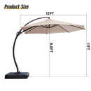 LAUSAINT HOME Outdoor Patio Umbrellas, 12FT  Outdoor Umbrella with Base Included, Upgraded Curvy Aluminum Offset Cantilever Umbrella with 360°Rotation Deisgn for Garden Pool Backyard Market Deck - Atlantic Fine Furniture Inc