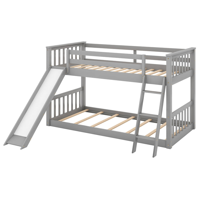 Twin Over Twin Bunk Bed, With Convertible Slide And Ladder, Gray
