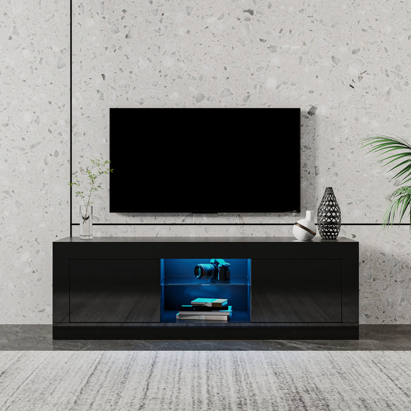 Black TV cabinet with color-changing light strip, suitable for living room, bedroom, etc