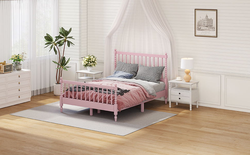 3 Pieces Bedroom Sets Full Size Wood Platform Bed With Gourd Shaped Headboard And Footboard With 2 Nightstands, Pink