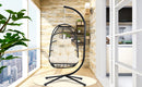 TOPMAX Patio Foldable Swing Chair Porch PE Wicker Egg Hanging Chair Hammock Chair w/Stand and Cushion for Outdoor Balcony Indoor Bedroom, Beige - Atlantic Fine Furniture Inc