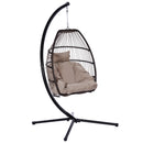 Outdoor Patio Wicker Folding Hanging Chair,Rattan Swing Hammock Egg Chair With C Type Bracket , With Cushion And Pillow - Atlantic Fine Furniture Inc