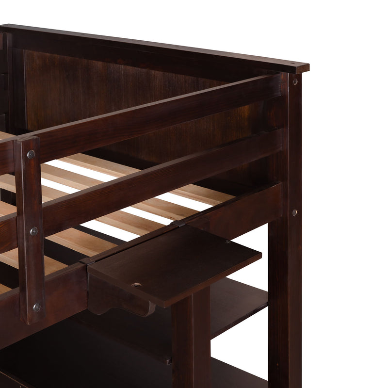 Twin Size Loft Bed With Drawers And Desk, Loft Bed With Shelves - Espresso