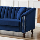 MH Modern Velvet Upholstered Sofa Couch, 3 Seat Tufted Back with Nail Arms, Solid wood Legs, Sleeper Sofa for Living Room, Compact Living Space, Apartment, Bonus Room, Blue - Atlantic Fine Furniture Inc