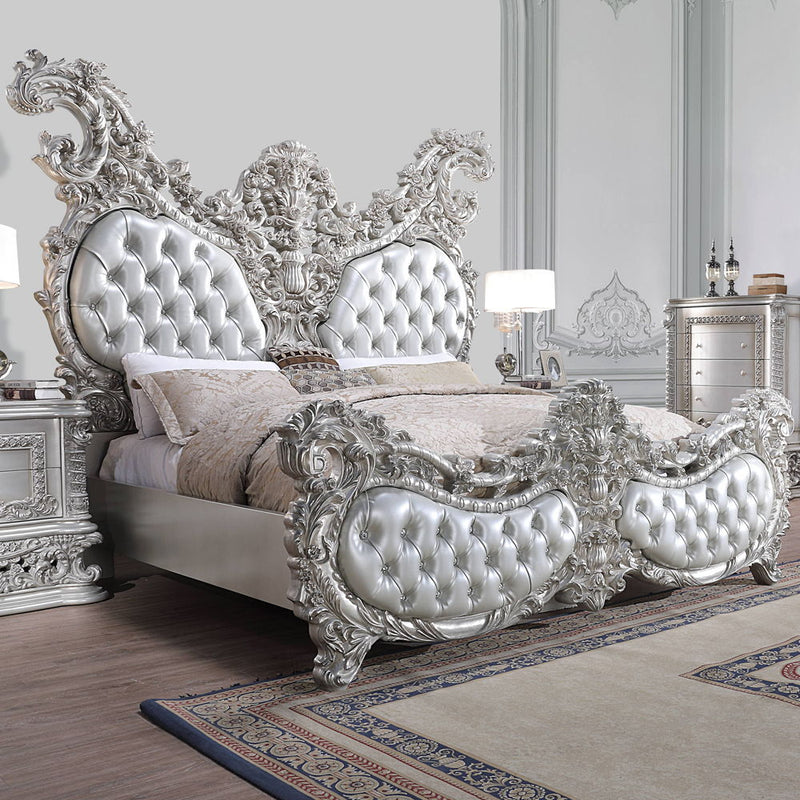 Valkyrie - Eastern King Bed - PU, Light Gold & Gray Finish
