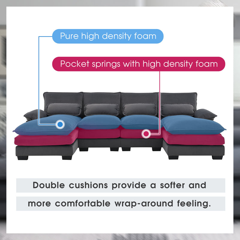 109.8*55.9" Modern U-Shaped Modular Sofa With Waist Pillows, 6-Seat Upholstered Symmetrical Sofa Furniture, Sleeper Sofa Couch With Chaise Lounge For Living Room, Apartment