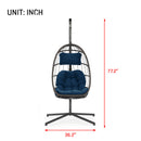 Indoor outdoor patio Wicker Hanging Chair Swing Chair Patio Egg Chair UV Resistant Blue cushion Aluminum frame - Atlantic Fine Furniture Inc