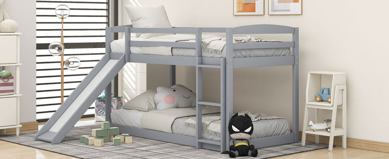 Twin Over Twin Bunk Bed, Convertible Slide And Ladder - Gray
