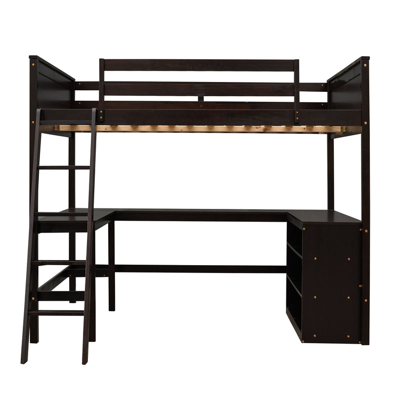 Full Size Loft Bed With Shelves And Desk, Wooden Loft Bed With Desk Espresso