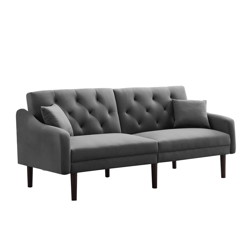 FUTON SOFA SLEEPER GREY VELVET WITH 2 PILLOWS(same as W223S00382,W223S00954) ***Not available for sale on Walmart***
