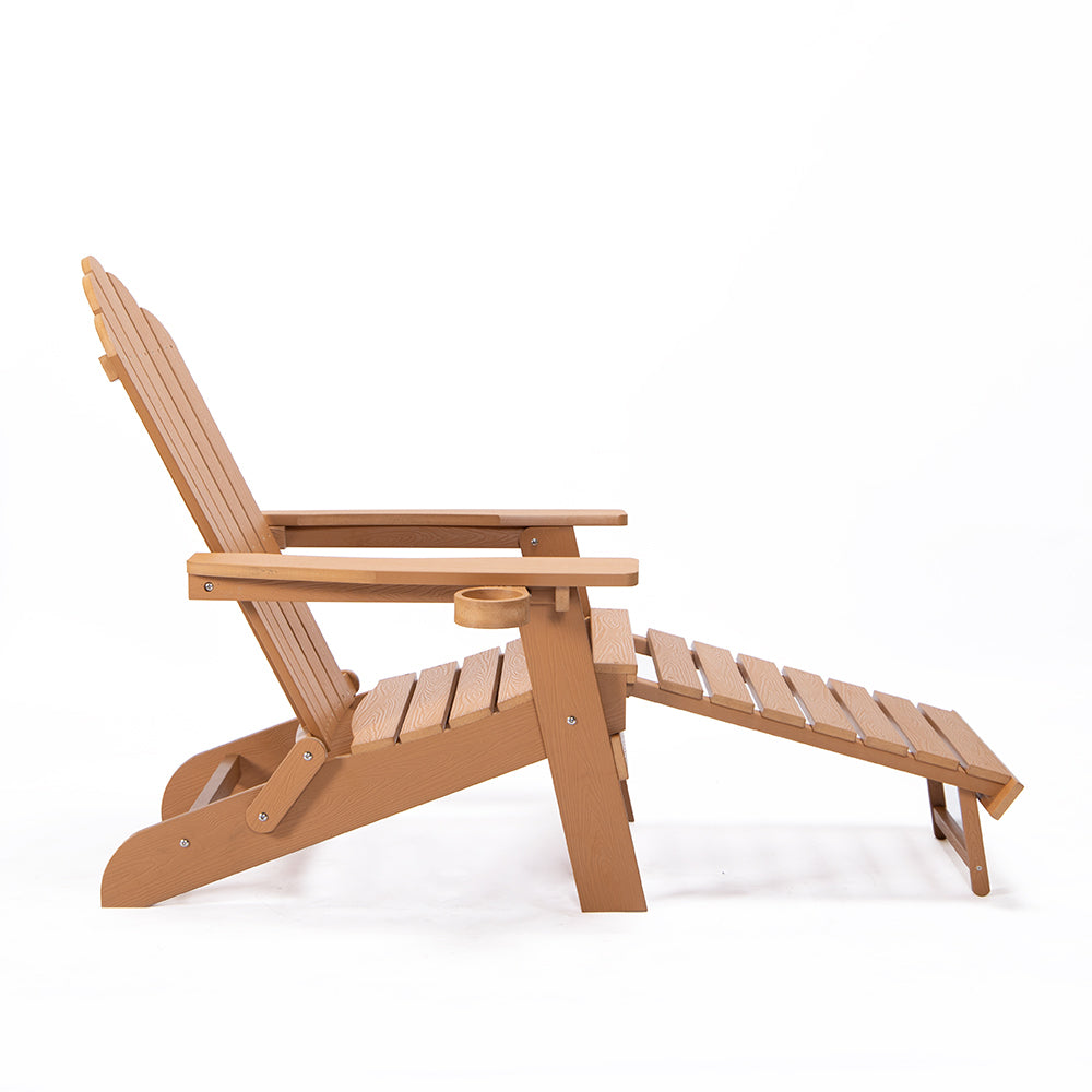 TALE Folding Adirondack Chair with Pullout Ottoman with Cup Holder, Oversized, Poly Lumber,  for Patio Deck Garden, Backyard Furniture, Easy to Install,BROWN. Banned from selling on Amazon - Atlantic Fine Furniture Inc