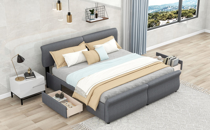 King Size Upholstery Platform Bed With Two Drawers, Gray