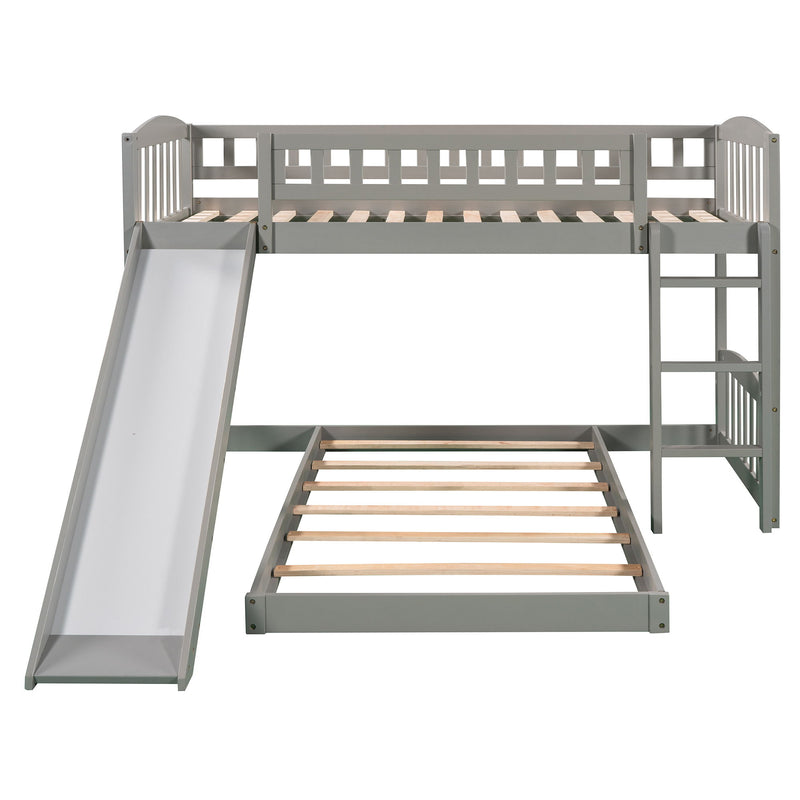 Twin Over Twin Bunk Bed With Slide And Ladder - Gray