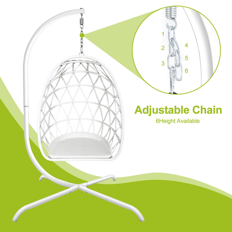 Swing Egg Chair with Stand Indoor Outdoor Wicker Rattan Patio Basket Hanging Chair with C Type bracket , with cushion and pillow,Patio Wicker folding Hanging Chair - Atlantic Fine Furniture Inc