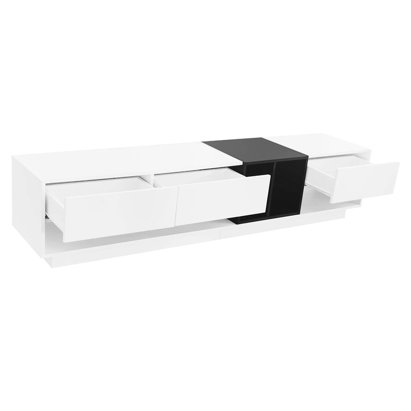 On-Trend Sleek And Stylish TV Stand With Perfect Storage Solution, Two-Tone Media Console For TVs Up To 80'', Functional TV Cabinet With Versatile Compartment For Living Room, White