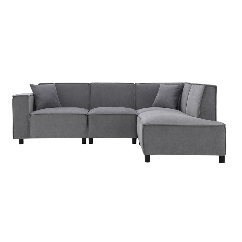 Modern Minimalist Style Sectional Sofa, L-Shaped Couch Set With 2 Free Pillows, 5 - Seat Chenille Fabric Couch With Chaise Lounge For Living Room, Apartment, Office, 2 Colors