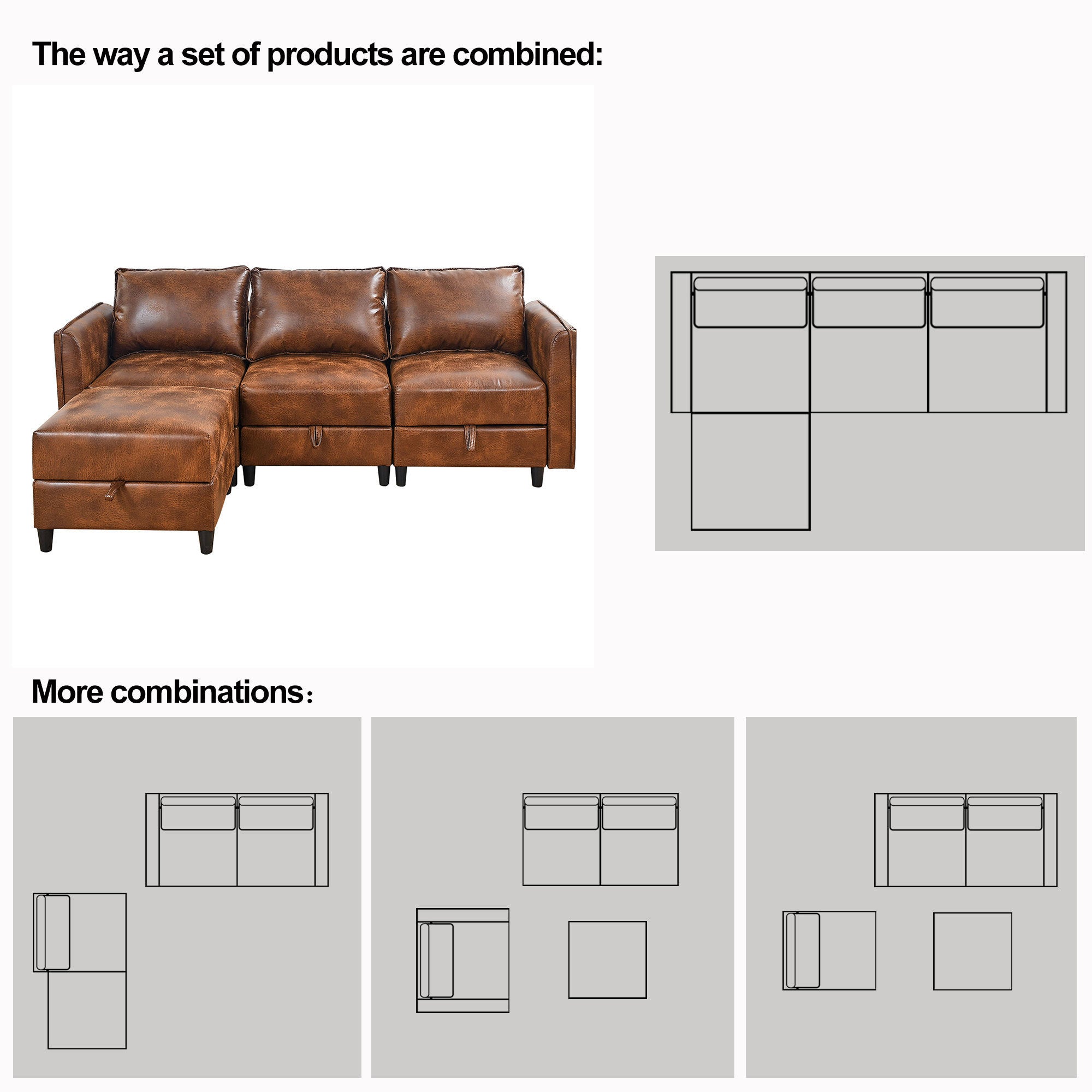 Welike Modular combination sofa L-shaped convertible sofa with reversible upholstered storage seat with sleeper sofa brown tech cloth - Atlantic Fine Furniture Inc