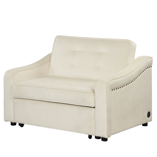 Orisfur. 50.6" Convertible Sleeper Bed, Adjustable Sofa Couch with Dual USB Ports for Living Room Space（Cream White） - Atlantic Fine Furniture Inc