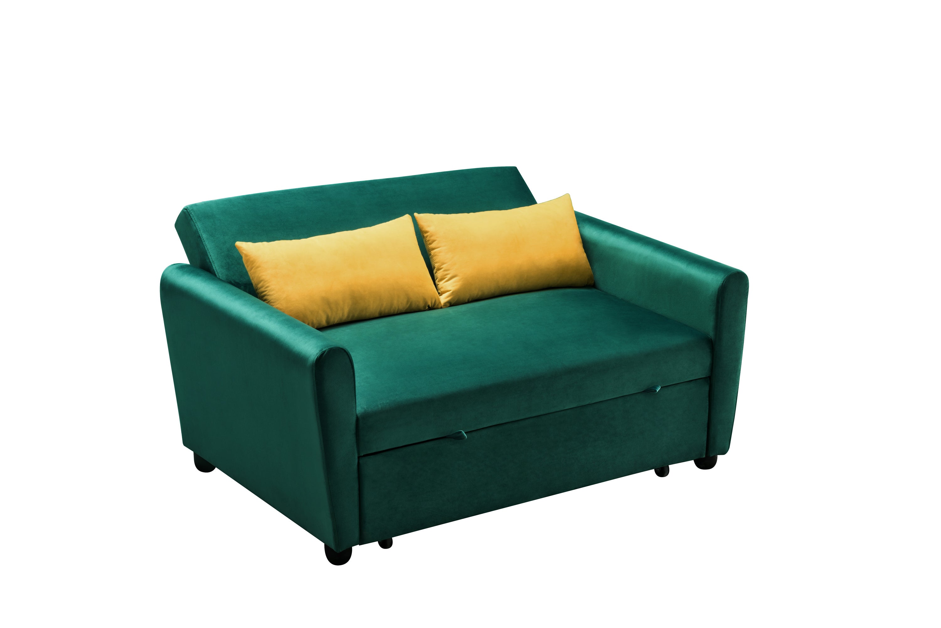 [VIDEO provided]55" Modern Velvet Sofa with Pull-Out Sleeper Bed with 2 Pillows Adjustable Backrest for Small Spaces Green - Atlantic Fine Furniture Inc
