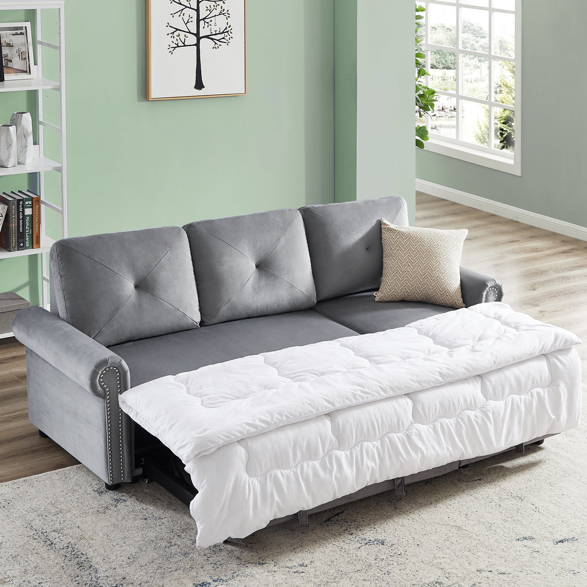 Orisfur. 83" Sleeper Sofa Bed Convertible Sectional Couch, 3-Seater L-Shape Corner Couch with Storage Chaise for Living Room Apartment - Atlantic Fine Furniture Inc