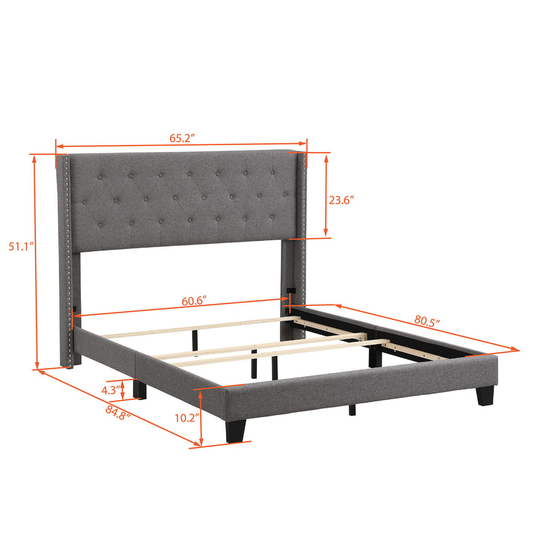 Upholstered Platform Bed With Classic Headboard - Box Spring Needed