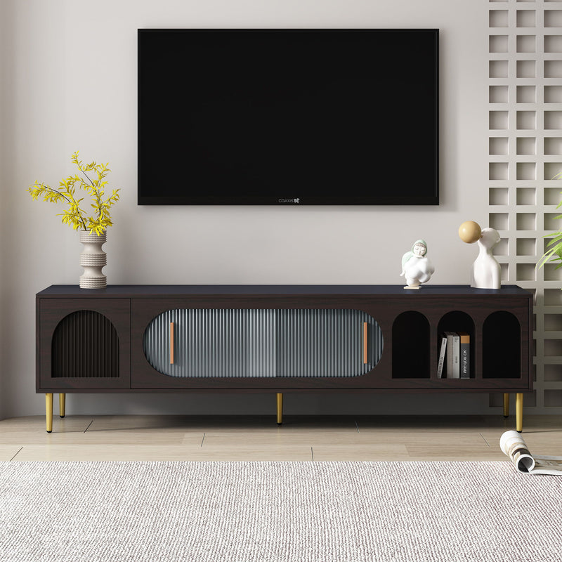 U-Can Modern TV Stand For 70" TV, Entertainment Center TV Media Console Table, With 3 Shelves And 2 Cabinets, TV Console Cabinet Furniture For Living Room - Brown
