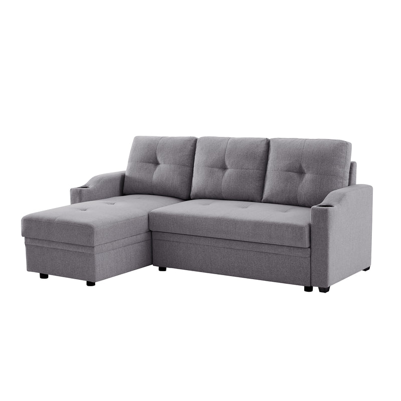 Orisfur. 81" Sleeper Sofa Bed Reversible Sectional Couch with Storage Chaise and Two Cup Holders for Living Room Furniture Set