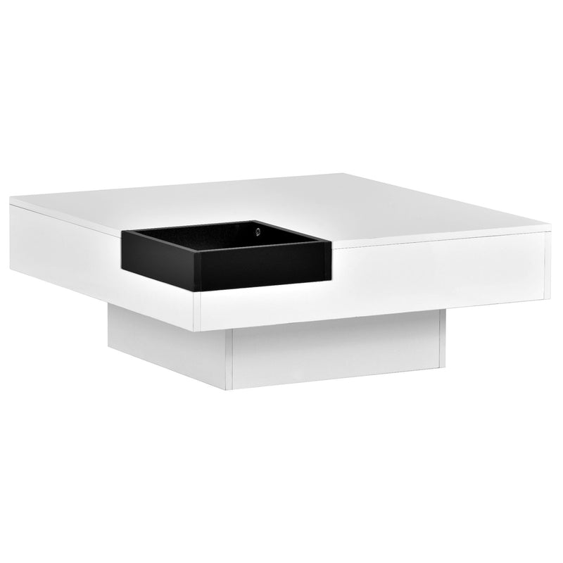 On Trend Modern Minimalist Design 31. 5*31. 5In Square Coffee Table With Detachable Tray And Plug In 16 Color Led Strip Lights Remote Control For Living Room - White