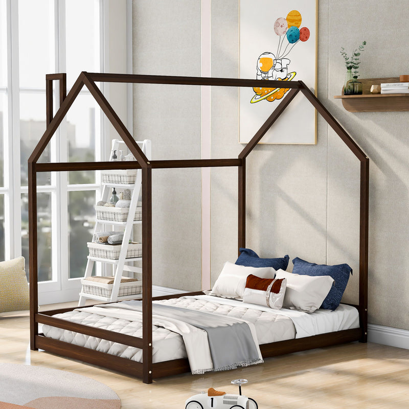 Full Size House Bed Wood Bed - Espresso