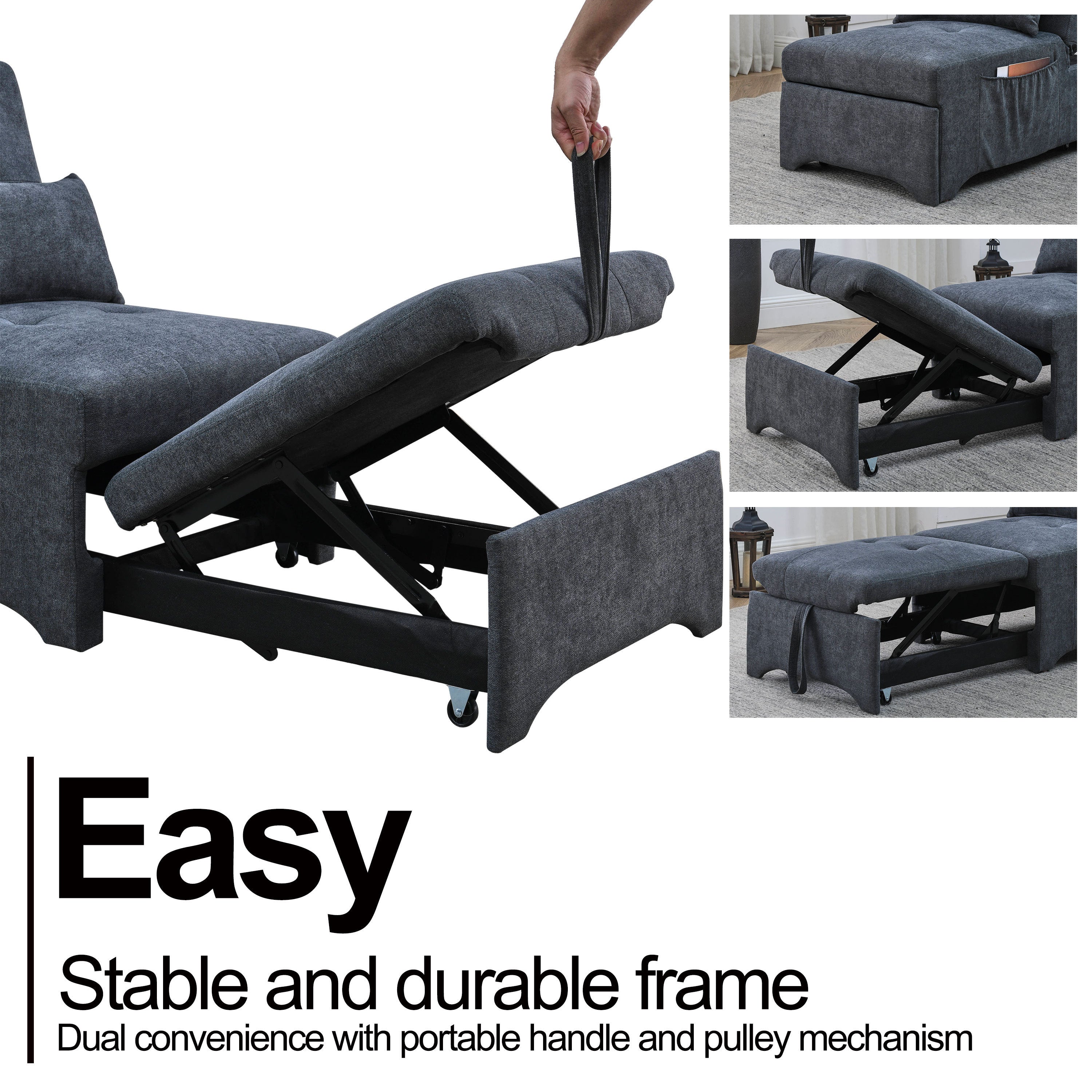 [Video] Welike 24.5"W Sleeper sofa bed, convertible chair 4 in 1 multifunctional folding sleeper sofa bed pull out sleeper sofa bed with adjustable backrest, single bed chair for small spaces - Atlantic Fine Furniture Inc