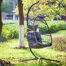In door  outdoor patio Wicker Hanging Chair Swing Chair Patio Egg Chair UV Resistant Dark grey cushion Aluminum frame - Atlantic Fine Furniture Inc