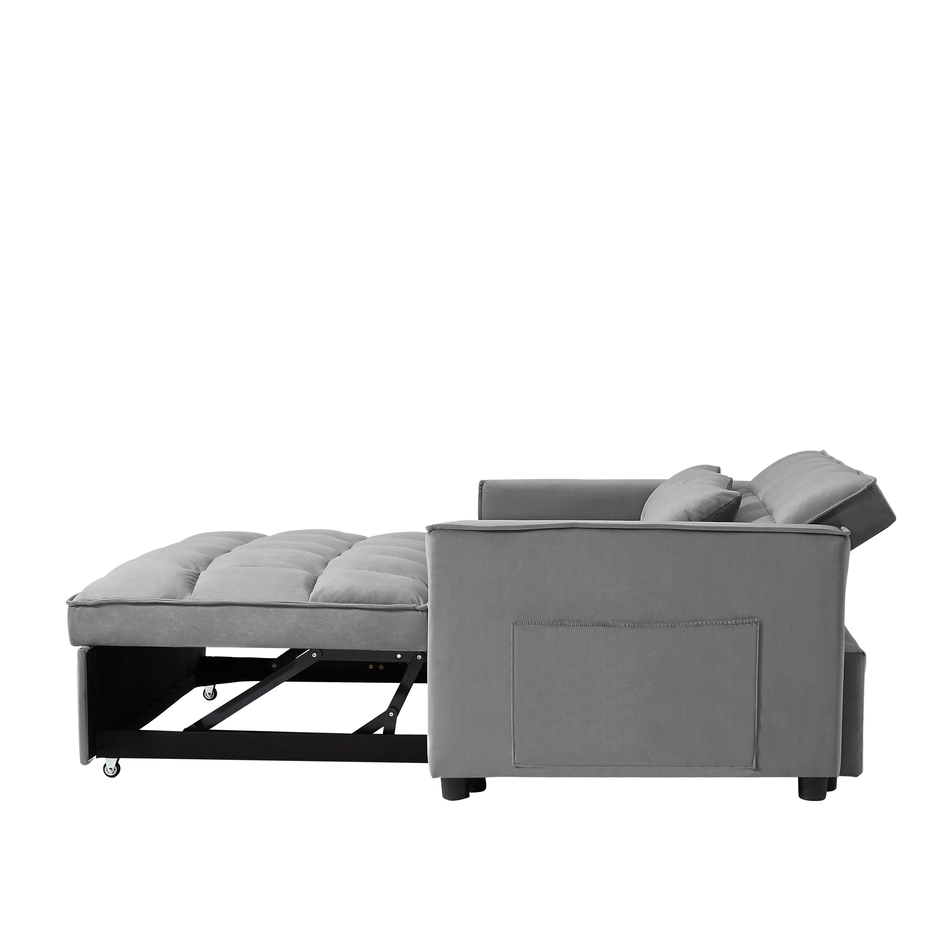 Modern Velvet Convertible Loveseat Sleeper Sofa Couch with Adjustable Backrest, 2 Seater Sofa With Pull-Out Bed with 2 Lumbar Pillows For Small Living Room & Apartment - Atlantic Fine Furniture Inc