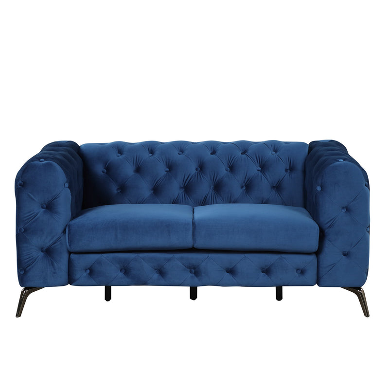 63" Velvet Upholstered Loveseat Sofa, Modern Loveseat Sofa With Button Tufted Back, 2 Person Loveseat Sofa Couch For Living Room, Bedroom, Or Small Space, Blue