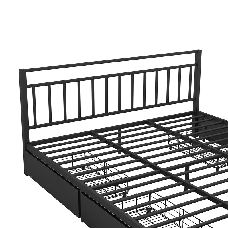 King Size Storage Platform Bed With 4 Drawers, Black