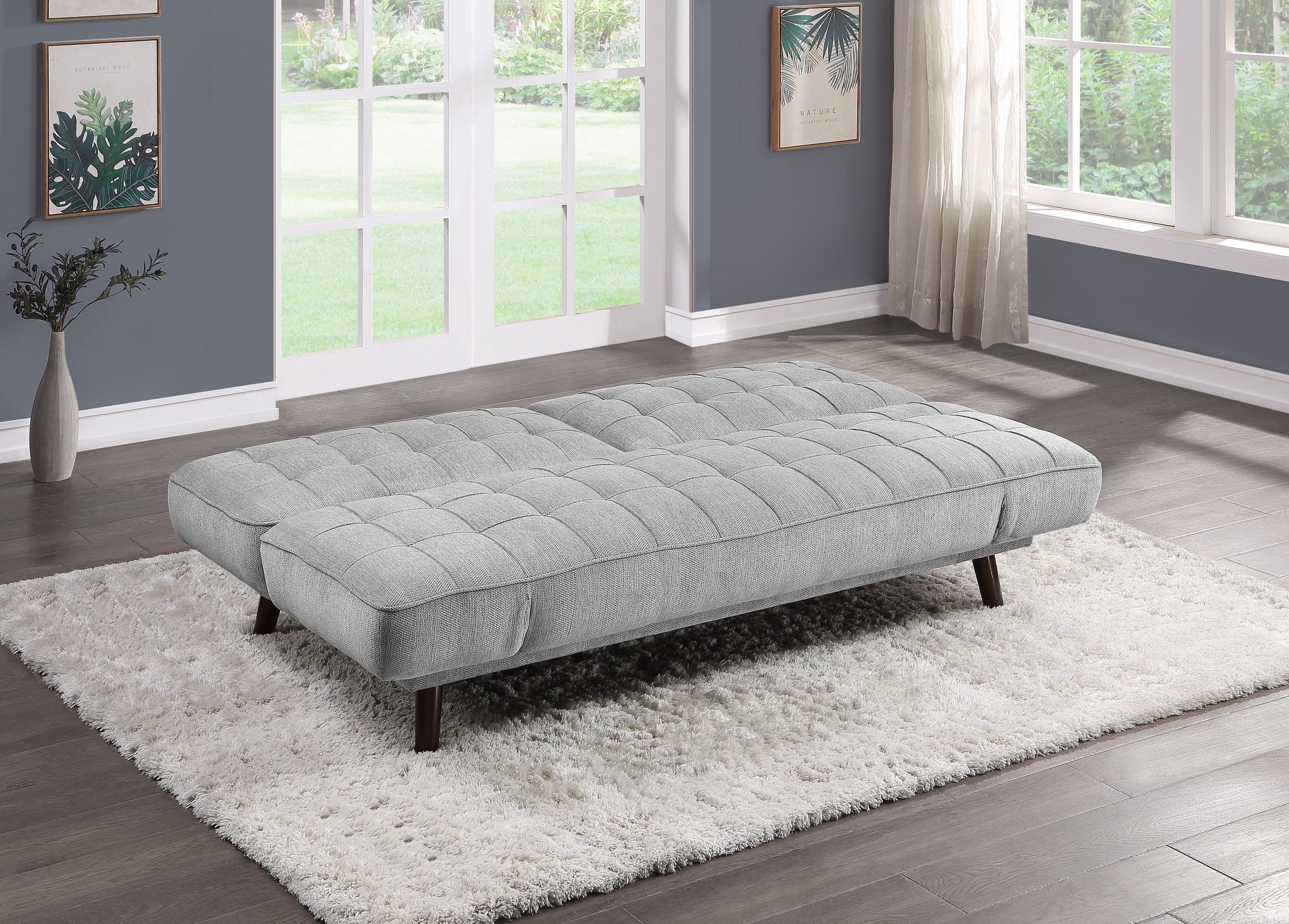 Elegant Three-in-One Lounger Sofa Sleeper Silver-Gray Chenille Fabric Upholstered Attached Cushions Adjustable Arms Casual Living Room Furniture - Atlantic Fine Furniture Inc