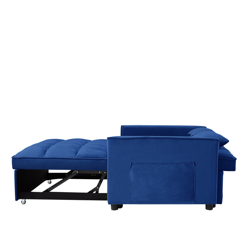 Modern Velvet Convertible Loveseat Sleeper Sofa Couch with Adjustable Backrest, 2 Seater Sofa With Pull-Out Bed with 2 Lumbar Pillows For Small Living Room & Apartment