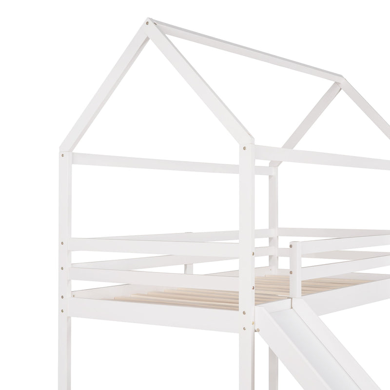 Twin Loft Bed With Slide, House Bed With Slide, White