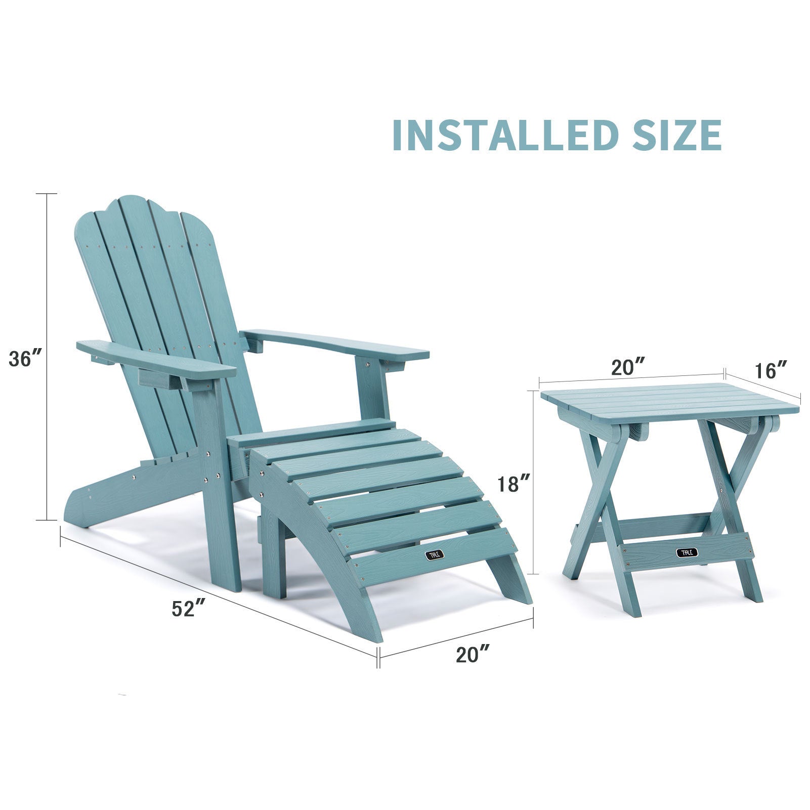 TALE Adirondack Ottoman Footstool All-Weather and Fade-Resistant Plastic Wood for Lawn Outdoor Patio Deck Garden Porch Lawn Furniture Blue - Atlantic Fine Furniture Inc