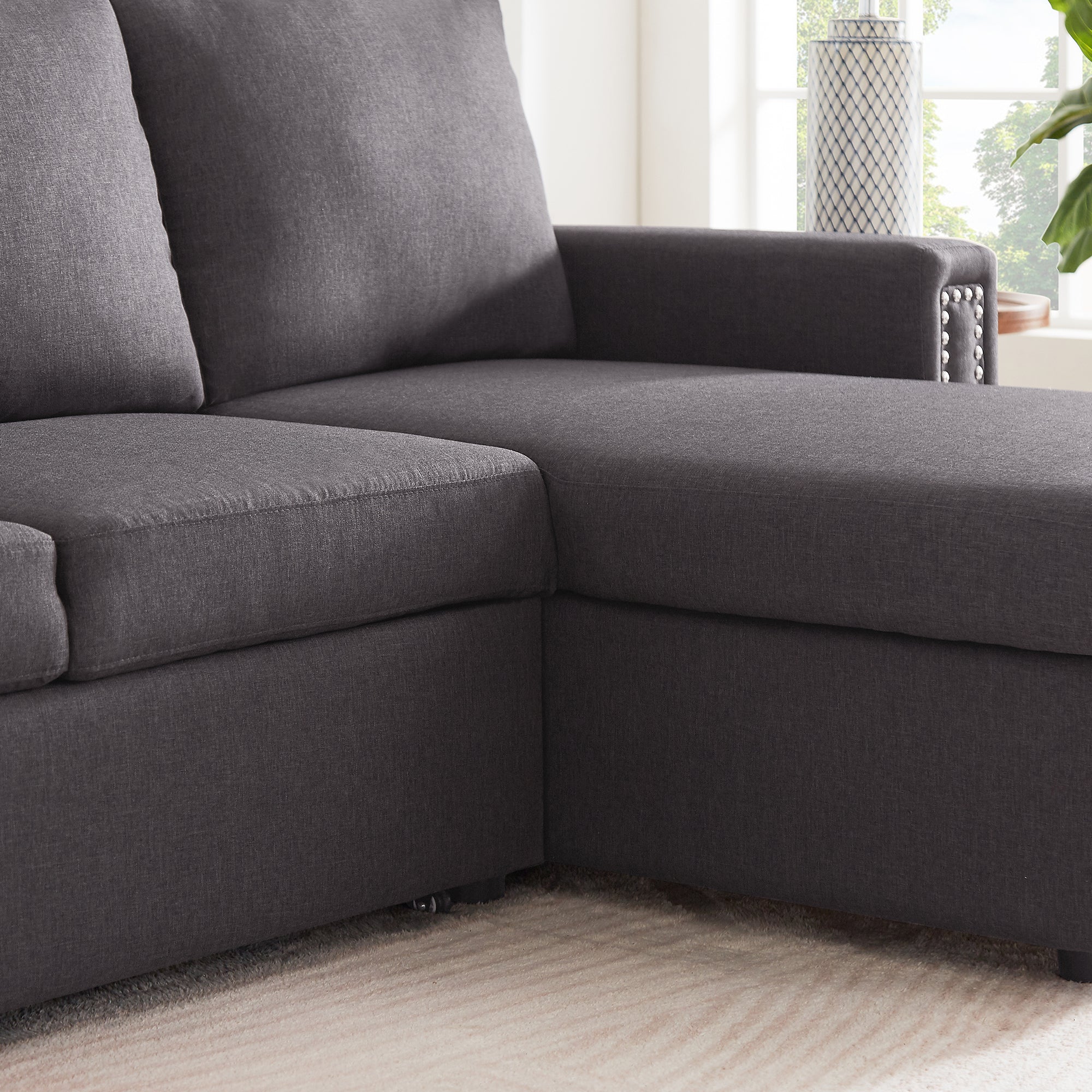 Orisfur. 83" Pull Out Sleeper Sofa Reversible L-Shape 3 Seat Sectional Couch with Storage Chaise for Living Room Furniture Set - Atlantic Fine Furniture Inc
