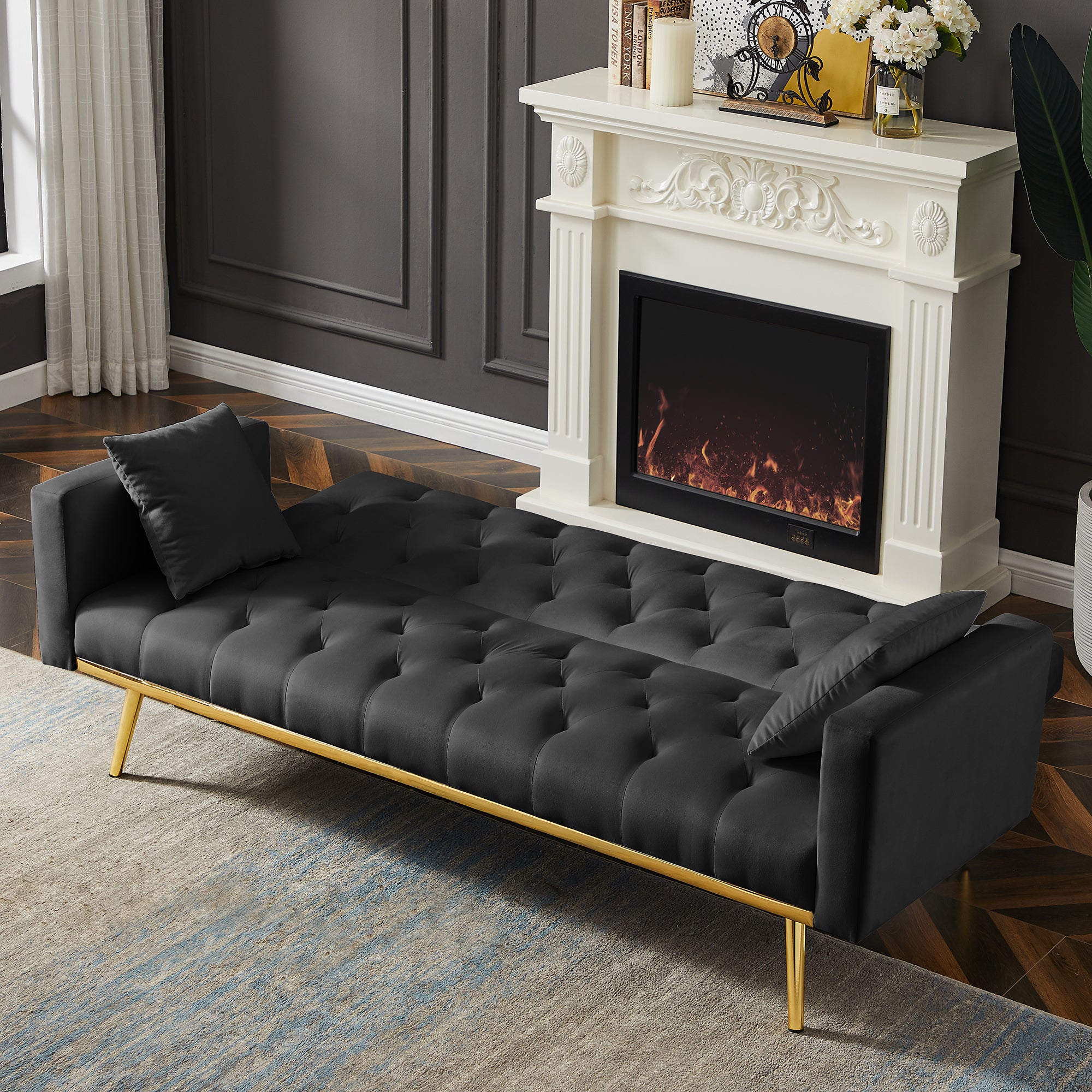 BLACK Convertible Folding Futon Sofa Bed , Sleeper Sofa Couch for Compact Living Space. - Atlantic Fine Furniture Inc